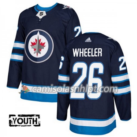 Camisola Winnipeg Jets Blake Wheeler 26 Adidas 2017-2018 Navy Azul Authentic - Criança
